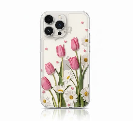 Telefoonhoesje - IPhone 16 - met tulpen en margrieten - gebloemd