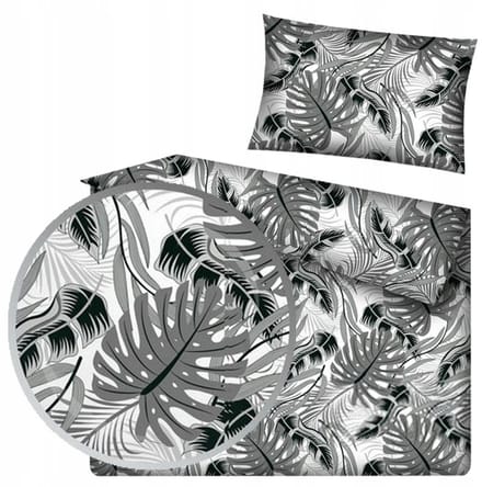 Katoenen Dekbedovertrek Set 140x200cm - Monstera Bladeren Grijs