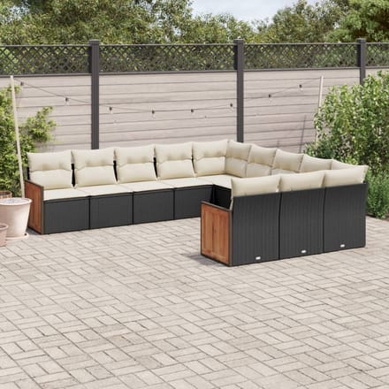 vidaXL - 11-delige - Loungeset - met - kussens - poly - rattan - zwart
