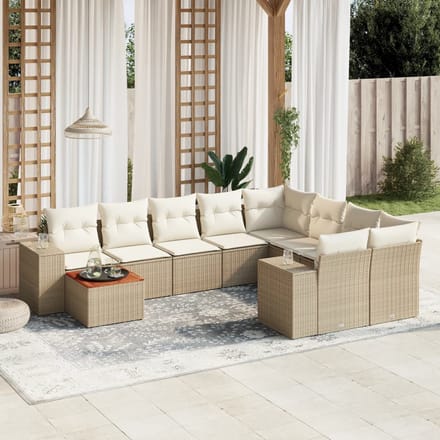 vidaXL - 10-delige - Loungeset - met - kussens - poly - rattan - beige
