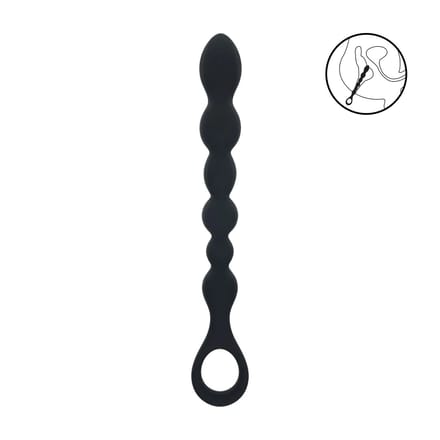Kralen Slang Silicone Anale Probe met Lus - Zwart