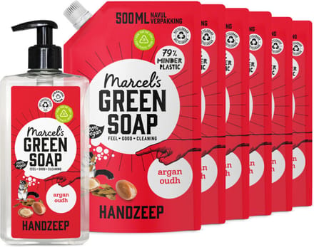 Marcel's Green Soap Handzeep Argan & Oudh + 6 Navullingen Pakket
