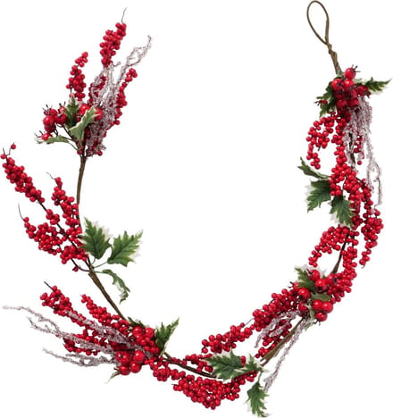 Winter tak - Tak - Kerst Slinger - Hulst - Rode Bessen - ijs- Groen - Rood - 145x Ø10cm.