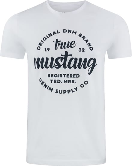 Mustang Heren T-Shirt Basic Print Tee regular fit Wit S Ronde Hals Volwassenen Opdruk Print Shirts