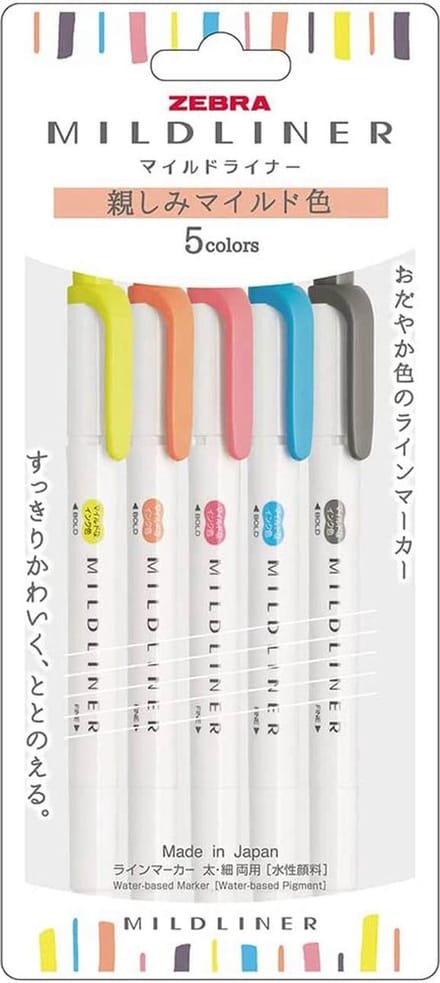 Zebra Mildliners WFT7-N-5C-N Set van 5 Family Colors + EXTRA een Zebra Two Sided Brushpen