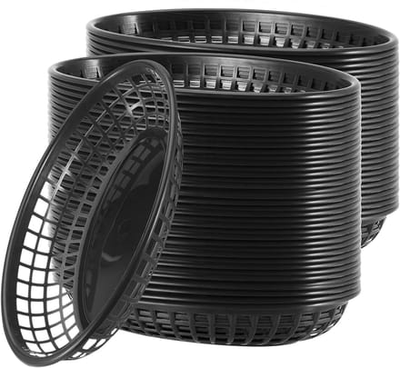 Omgoods - Set van 60 Zwarte Plastic Fast Food Baskets