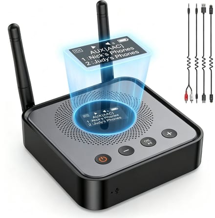 Fokelyi - Bluetooth-ontvanger/zender - Audio/tv/computersystemen met ondersteuning voor OLED-display/lage latentie/HD Bluetooth-audioadapter, uitgerust met USB/optische/RCA/3,5 mm AUX-ingang/uitgang.