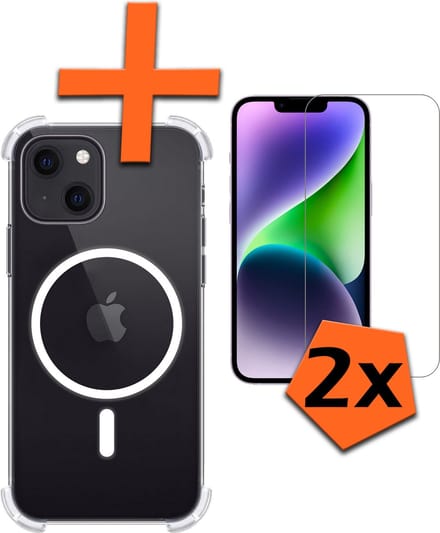 Hoes - Met 2x Screenprotector - Geschikt voor Apple iPhone 14 Plus - Magsafe Compatible - Sterk & Shockproof - Back Cover - Shock Proof Case - Telefoon Hoes - Transparant