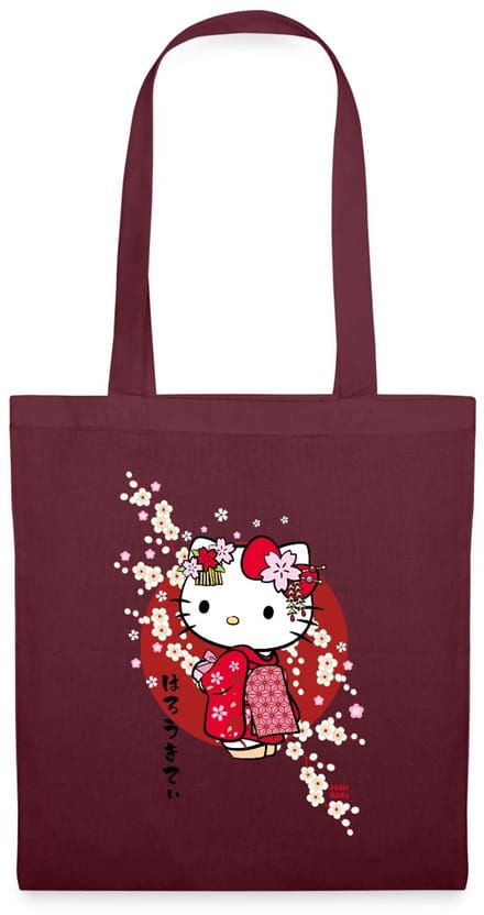 Hello Kitty In Een Rode Kimono En Kersenbloesems Tas Van Stof Schoudertas