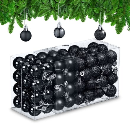 kerstballen set van 96 - plastic - 3 cm - mat - glanzend - glitters - zwart