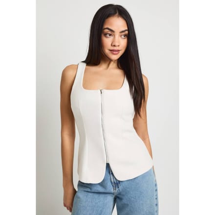 boohoo Dames Wollen Look Zip Voorkant Longline Top | Ivory | Maat: 8