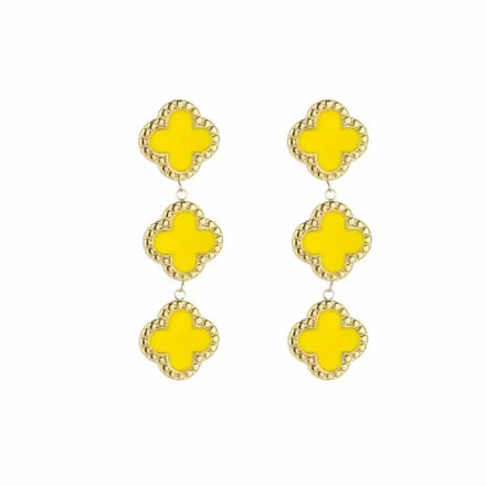 Bijoutheek Oorknoppen Triple Klaver Emaille Geel