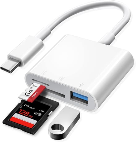 NÖRDIC CRD-023 USB-C Kaartlezer - SD/Micro SD - UHS-I - USB-A 3.0 - Wit