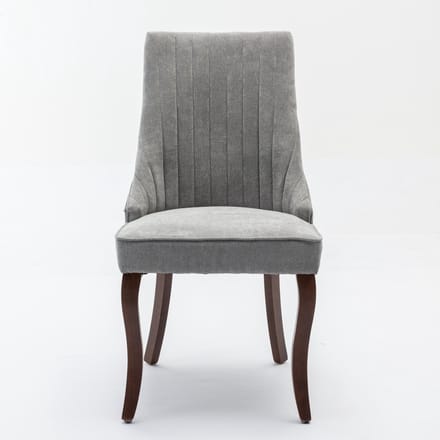 Grijs chenille tweepersoons eetkamerstoel rubberhout frame hoog draagvermogen