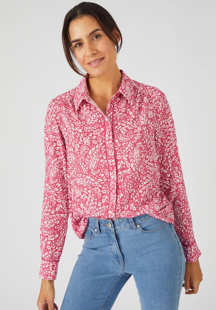 Damart - Overhemdblouse getextureerde crêpe stof - Dames - Roze - 48