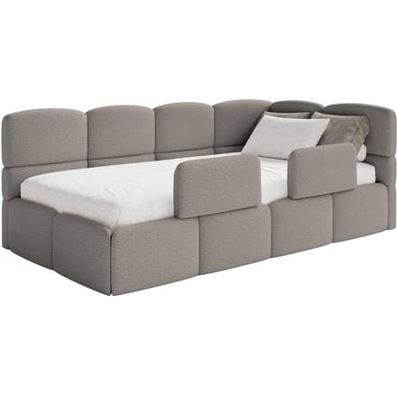 Jeugdbed Chloe rechts bouclé 90x200 met opbergruimte en rails | NADUVI Collection