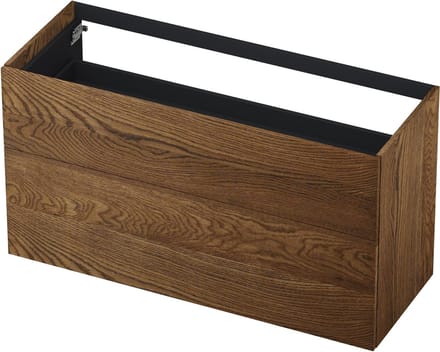 INK® wastafelonderkast 2 laden greeploos push to open echt hout 100x45x65cm, massief eiken chocolate