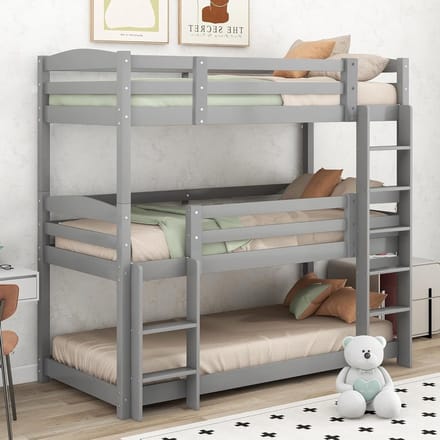 Moimhear Eensize houten driepersoons stapelbed voor kinderen (90 x 200 cm) (grijs)
