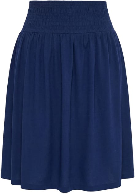MIAMODA - Dames - Jersey rok A-lijn midilengte elastische gerimpelde tailleband - Donkerblauw - Maat 48
