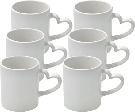 Koffiemok met handvat in hartvorm - 6x - wit - keramiek - 300 ml