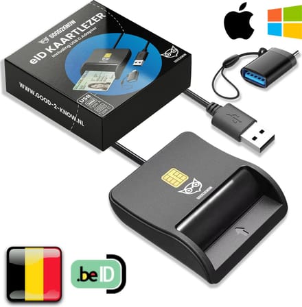 Good2know EID Kaartlezer - USB C en USB A - Identiteitskaartlezer - Card Reader - Identiteitskaart - E-ID Belgium - 305