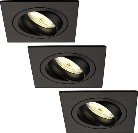 Ledvion - 3X LED Inbouwspot Sevilla - Dimbaar - 3W - 2700K - Ø92 mm - Zwart