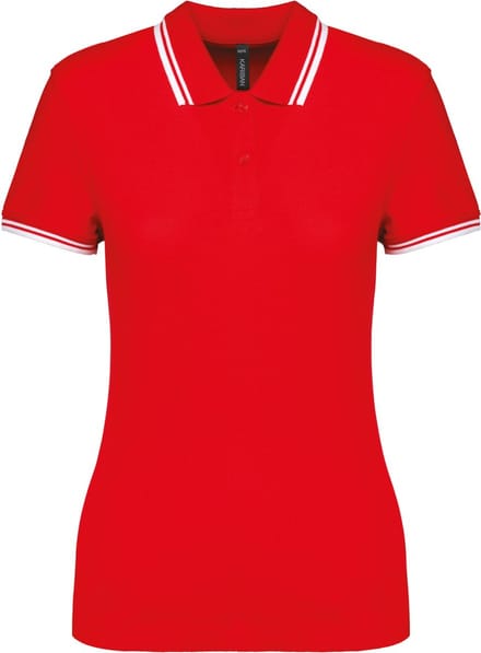 Kariban Gestreepte damespolo korte mouwen K273 - Red / White - M