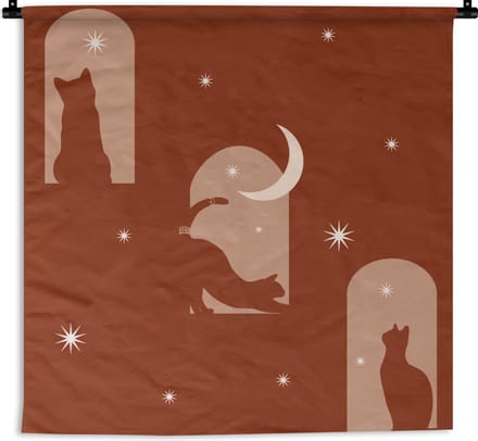 Wandkleed - Wanddoek - Sterren - Kat - Design - 60x60 cm - Wandtapijt