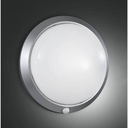 Fabas Luce Armilla buitenwandlamp, zilver, bewegingsmelder, Ø 30 cm