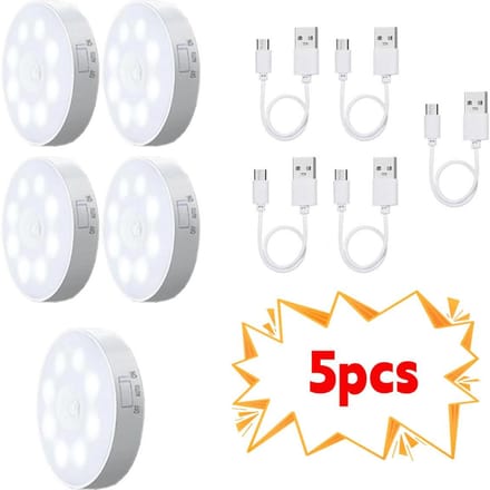 2/3/4/5 stuks Bewegingssensor LED Nachtlampje USB Oplaadbaar Nachtlampje voor Keukenkast Kledingkastlamp Trappenhuis Draadloos Kastlampje White light-5PCS