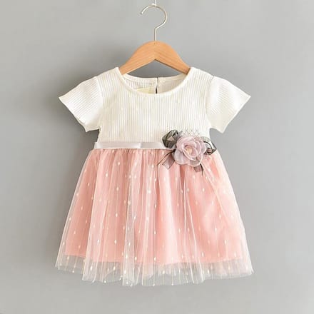Baby feestjurk wit - roze Baby Jurk 68