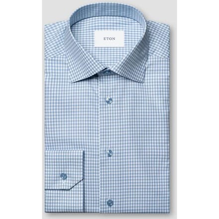 Eton Overhemd Allover Gingham Check Soft Cotton Tencel Licht Blauw / male