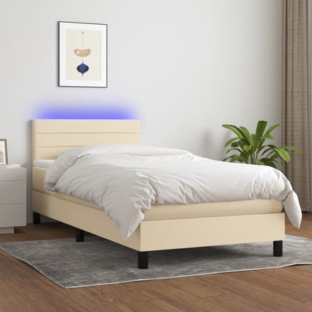 vidaXL - Boxspring - met - matras - en - LED - stof - crèmekleurig - 80x200 - cm