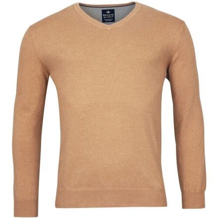 Baileys Trui Uni V-Neck Cotton Single Knit Donker Zand / male
