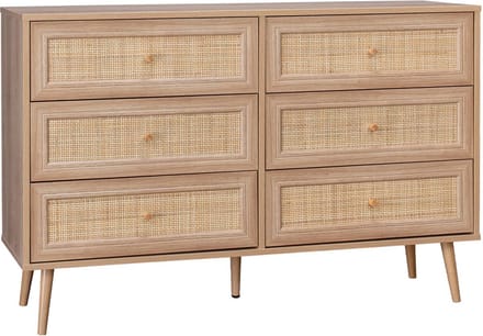 sweeek - Ladekast met 6 lades houtdecor en rotan 120cm - bohème