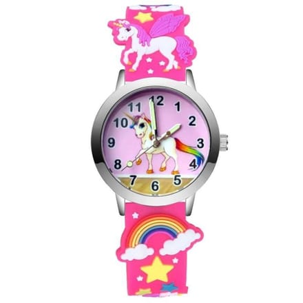 Fako® - Kinderhorloge - 3D - Eenhoorn Roze - Fluor Roze