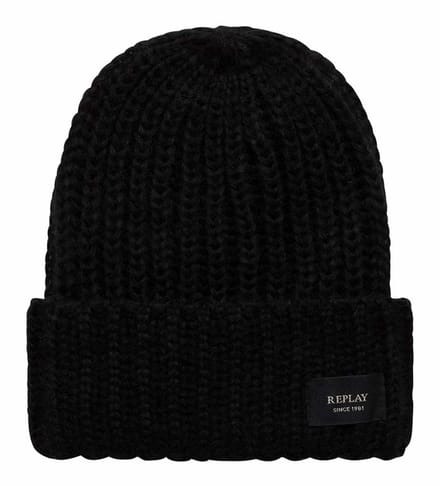 REPLAY muts sjaal Beanie + Scarf Set Black zwart