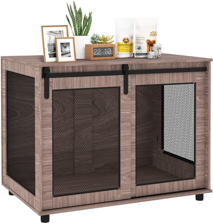 PawHut-Hundekäfig-Spanplatte, Stahl-98L x 60B x 78H cm-Nussbaum