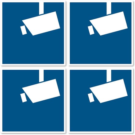 Set van 4 Ronde Videobewaking Stickers - Ø 10 cm - DSGVO/BDSG Conform