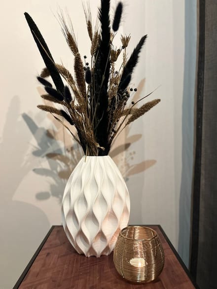 3D geprinte vaas - Wit 25 cm - Golvend patroon