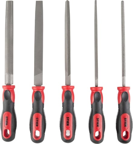 STIER - Werkplaatsvijlenset 200 mm H2 - 5-delig met Ergonomisch Handvat