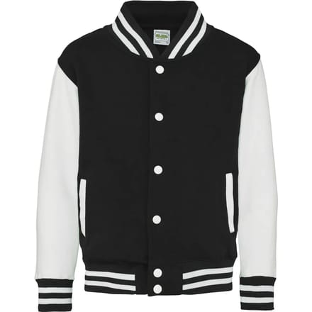 Just Hoods - Varsity Kinder Hoodie - Jet Black/White maat 7/8 (M)