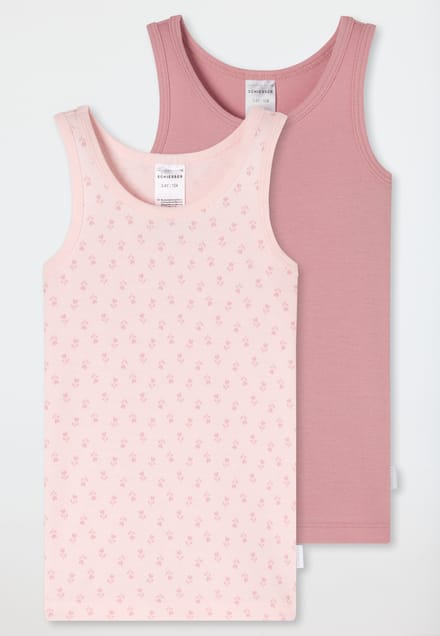 Onderhemden, set van 2, bloemenmotief, roze - Fine Rib 98