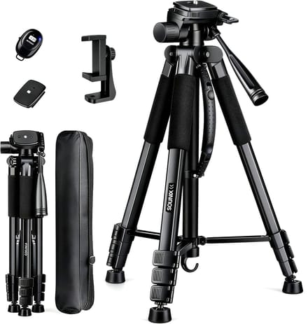 Sounix Camera en Telefoon Statief - 188 cm - Incl. Bluetooth Afstandsbediening - Aluminium - Zwart