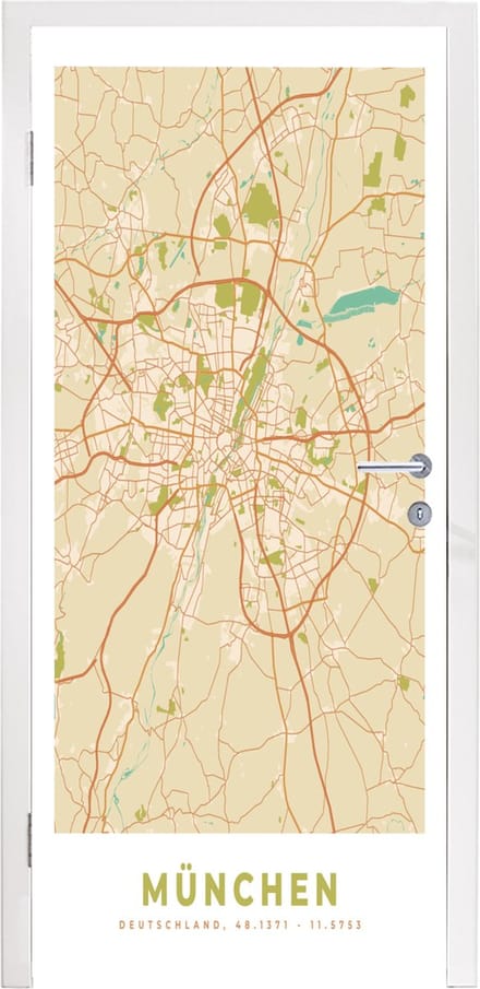 Deursticker München - Plattegrond - Kaart - Vintage - Stadskaart - 75x205 cm - Deurposter