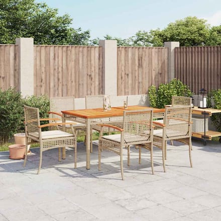 vidaXL - 7-delige - Tuinset - met - kussens - poly - rattan - beige