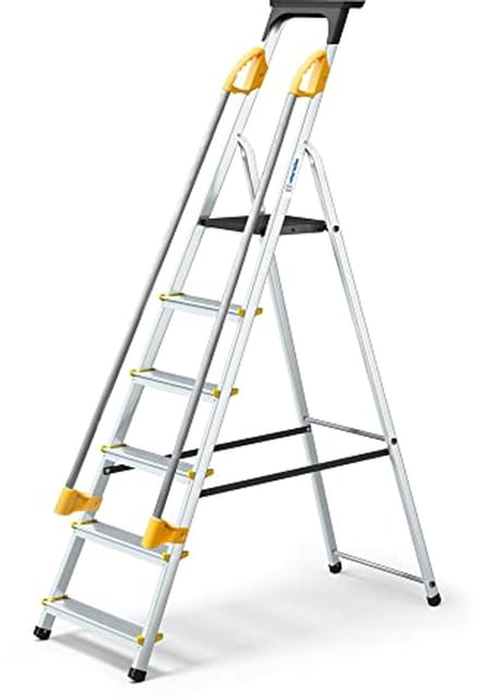 Veilige opklapbare trapladder met 6 treden en gereedschapshouder