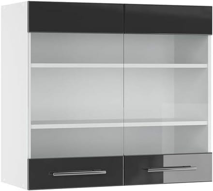 Glazen Keukenkast 80 cm Antraciet Hoogglans Wit - Hangkast Keukenmodule