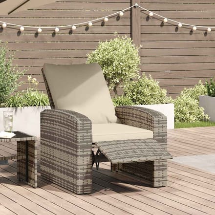 vidaXL - Tuinstoel - verstelbaar - met - kussens - poly - rattan - lichtbruin