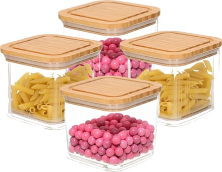 Bambou & Co keuken voorraadpot - 4x - 1L - kunststof/bamboe - met luchtdichte deksel